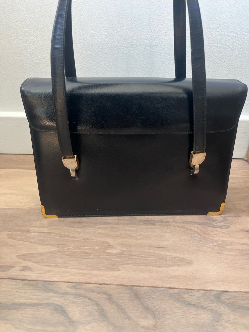 VTG Koret Black Leather Shoulder Bag with Gold Trim & Coin Purse - Picture 2 of 10